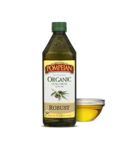 Pompeian Robust Organic Extra Virgin Olive Oil 24 Fl Oz First Cold Pressed Olive Oil for Cooking FullBodied Taste for Dressings and Marinades