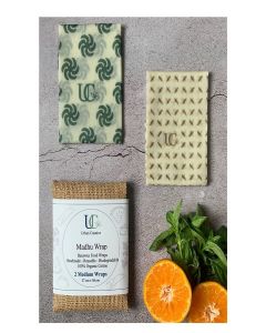 UC Urban Creative Madhu Wrap Reusable Beeswax Food Wraps / Set of 2/ Organic Cotton / Plastic-Free Eco-Friendly Wraps for Rotis, Sandwiches, Fruits & Vegetables / Medium 10"x12" (25x30 cm) /