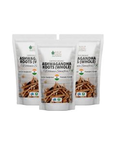 Certified Organic Ashwagandha Roots Whole, Withania Somnifera Premium Grade Help Boost Immunity Stress Relief 100gm Pack of 3