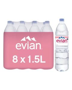 Evian Natural Mineral Water Bottles 1.5L Pack of 8