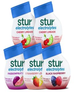 Stur Liquid Water Enhancer / Electrolyte Variety Pack / Naturally Sweetened / High in Antioxidant Vitamin C / Sugar Free / Zero Calories / Keto / Vegan / 5 Bottles, Makes 90 Drinks