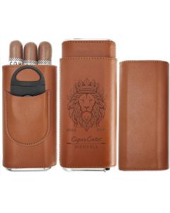 menesia Brown Cigar Case with Cutter Portable Leather Travel Cigar Holder and Pouch Kit for Men