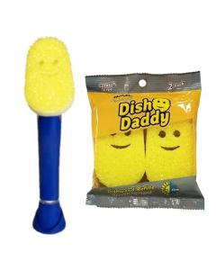 Scrub Daddy Dish Daddy Dish Wand Refill Heads Soap Dispensing Dish Brush Texture Changing Washing Up Sponge With Liquid Handle Dish Sponge with Builtin Scraper Scrubbing Head Drip stand Blue