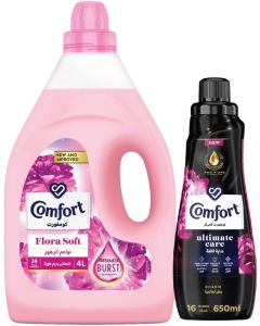 COMFORT Fabric Softener, Flora Soft, with freshness-burst technology for longer lasting fragrance & soft clothes, 4L + 650ml