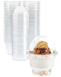 Juvale Plastic Cups with Lids - 5 oz, Clear, 50-Pack - Dessert Cups & Ice Cream Containers with Dome Lids - Leak-Resistant Design