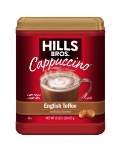 Hills Bros Instant Cappuccino Mix English Toffee 16 Oz Pack of 1 Convenient and Versatile Instant Hot or Iced Coffee Frothy Rich English Toffee Flavor Just Add Water