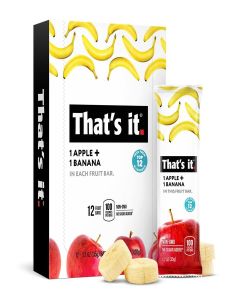That's it Apple + Banana 100% Natural Real Fruit Bar, Best High Fiber Vegan, Gluten Free Healthy Snack, Paleo for Children & Adults, Non GMO Sugar-Free, No Preservatives Energy Food (12 Pack)