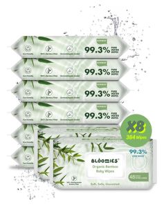 Organic Bamboo Baby Wet Wipes, 99.3% Pure Water Wipes, Unscented, Extra Large, Eco-friendly, Soft, 100% Biodegradable Bamboo Fiber, 8 Packs of 48 Wipes (384 Wipes)