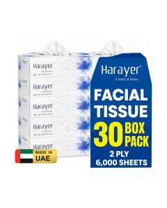 Facial Tissue 2 Ply 200 Sheets 30 Boxes / Soft & Absorbent Facial Tissue for Home, Office & Everyday Use