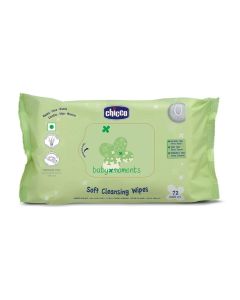 Chicco Baby Moments Soft Cleansing Baby Wipes, Ideal for Nappy, Face and Hand, Dermatologically Tested, Paraben Free, Sticker Pack (72 Sheets)