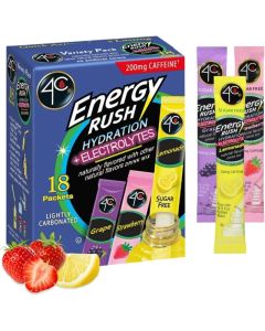 4C Energy Rush Hydration + Electrolytes Variety Pack - 18 Stick Packets (Lemonade, Strawberry, Grape)