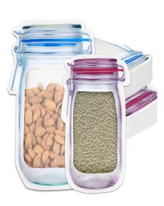 SKY FLEXI PACK Mason Jar Ziplock Bags, 30 Pcs Set (15 Pcs Each of 13.5x19.5cm & 15x25cm), Bottle Shaped Airtight Pouches for Fridge, Freezer, Kitchen & Travel Storage, Reusable & Leakproof