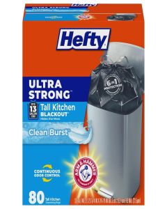 Hefty Ultra Strong 13 Gal Kitchen Trash Bags, Black, Clean Burst, 80ct