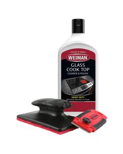 Weiman Glass Cooktop Cleaner Kit Remove Burned on Food Grease Grime and Polish Stovetop Ceramic Induction Streak Free Cleaning Supplies 20 Oz Scrubbing Pad Razor Scraper