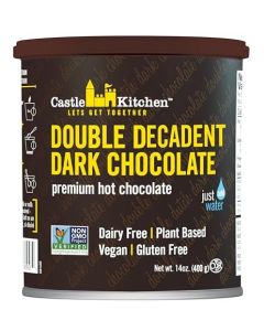 Castle Kitchen Double Decadent Dark Hot Chocolate Mix DairyFree Vegan Plant Based GlutenFree NonGMO Project Verified Kosher Hot Cocoa Just Add Water 14 oz Tin