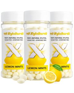 XyloBurst Xylitol Mints Sugar Free Breath for Oral Health Gluten Free Vegan Keto Friendly Aspartame Free Mint Lemon 200 Count Jar 3Pack