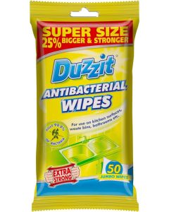 Duzzit Antibacterial Wipes Super Size 50 Jumbo Pack, 25% Bigger & Stronger Extra Strong Cleaning Wipes, Kills 99.9% of Bacteria, Multipurpose Surface Wipes for Kitchen, Bathroom & Waste Bins
