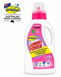 OzKleen Laundry Power Liquid Laundry Detergent 1L, Australian Made & Owned, Antibacterial & Antifungal Laundry Cleaner, Exotic Fragrance for Top & Front Load Washing Machines, Cold Wash Formula
