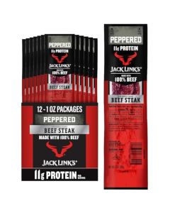 Jack Links Peppered Beef Jerky Steaks Ready to Eat Real Meat Protein Snacks 11g Protein per Serving Made with 100 Real Beef 12 Pack 1 oz Meat Snacks