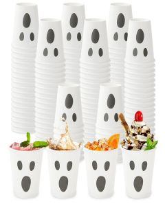 JarThenaAMCS 200Pcs Halloween Shot Cups 2oz Black White Ghost Mini Drinking Paper Cup Spooky Boo Disposable Shot Cup for Halloween Trick or Treat Party Supplies