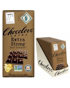 Chocolove Extra Strong Dark Chocolate Bars 77 Cocoa Strong Smooth Premium Dark Chocolate Rainforest Alliance Certified NonGMO 32 oz Bar 12 Pack