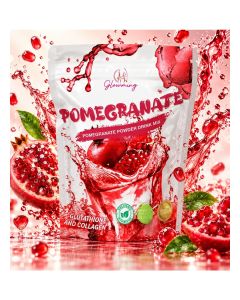 Glowming Pomegranate Powder Drink Mix with Marine Collagen, Glutathione, Psyllium Husk & Stevia, 10 Sachets
