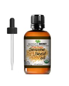 Mayans Secret USDA Certified Virgin Organic Sesame Seed Oil Unrefined 100 Pure Natural For Skin Body Face and Hair Growth Large 4oz Glass Bottle