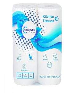 Swankk 2 Ply Kitchen Paper Tissue Roll / Super Absorbent & Durable / 100 Pulls Per Roll, 600 Pulls (Pack of 3, 6 Rolls, Regular)