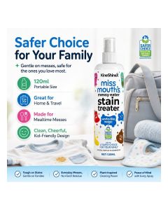 KineShineX Stain Treater Spray, 120ml Baby Fabric Stain Remover, Gentle Plant-Based Spot Cleaner for Baby Clothes, Bibs, High Chairs & Strollers, Safe Family Stain Treatment for Food Messes