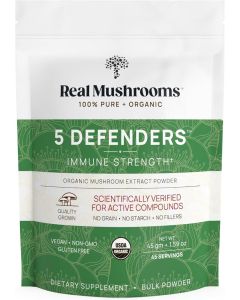 Real Mushrooms 5 Defenders Powder Organic Mushroom Extract wChaga Shiitake Maitake Turkey Tail Reishi Supplement Vegan NonGMO 45 Servings