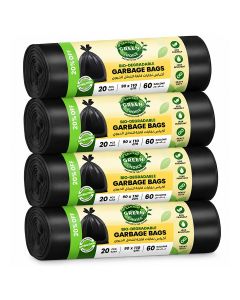 Earth Green Choice Biodegradable Black Garbage Bags 60 Gallons – Heavy Duty Trash Bags, Leak Resistant Bin Liners – 20 Bags per Roll, Pack of 4 (80 Bags Total)