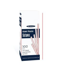 Party Essentials Pack of 300 Disposable Individually Wrapped 10.25 Inches Long Giant Plastic Drinking Straws, Striped Red & White
