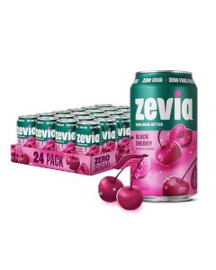 Zevia Zero Sugar Soda Black Cherry 12 oz Cans 24Pack Naturally Sweetened NonGMO Project Verified GlutenFree Vegan