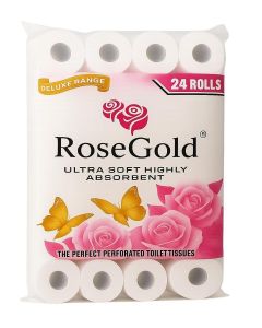 Rose Gold Super Soft Toilet Paper 2 Ply, Pack of 24 Rolls / Cushiony soft Toilet Paper is perfect for your family's personal hygiene and health