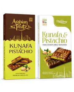 Kunafa & Pistachio Premium Chocolate – Gourmet Fusion of Dessert & Crunchy Nuts – 100g & Kunafa & Pistachio 90g / Belgium Quality Premium Chocolate / Dubai Viral Dessert Flavor / Rich Pistachio Filling Bundle