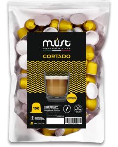 MUST 100 Cortado Coffee Capsules, Nespresso Compatible Pods, Smooth Espresso Macchiato Flavor, Balanced & Creamy Taste, Italian Roasted Coffee, For Home & Office Use