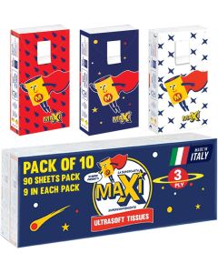 Maxi Supercarta 3 Ply Pocket Facial Tissues - 10 Packs