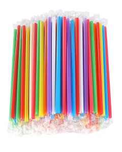[100 Pcs] Boba Smoothie Individually Wrapped Straws - Jumbo Large Plastic Disposable Bubble Tea Milkshake Colorful Drinking Straws(8.2" long and 0.43" Diameter)