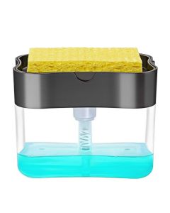 Dish Soap Dispenser for Kitchen + Sponge Holder 2-in-1 Dish Washing Counter Top Soap Dispenser, Premium Quality Soap Dispenser Sink Pump Dispenser Soap, Instant Refill, Durable A-Dark Gray