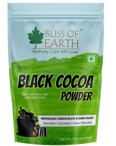 Bliss of Earth Black Cocoa Powder Natural and Unsweetened Carbon Black & Dark Roast Perfect for Cooking & Baking Cakes Biscuits Oreo Chocolates Smoothies 500GM