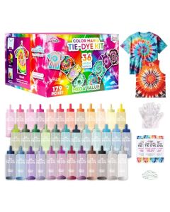 Tulip OneStep TieDye Color Mania 36 Vibrant Colors AllinOne Tie Dye Kit for Large Groups Permanent Fabric Dye PreFilled Bottles Gloves Instructions