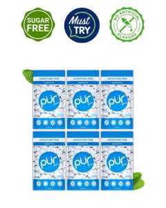 PUR Gum 100% Xylitol Chewing Peppermint, Sugar-Free + Aspartame Free, Vegan + non GMO, 55 Count (Pack of 6)