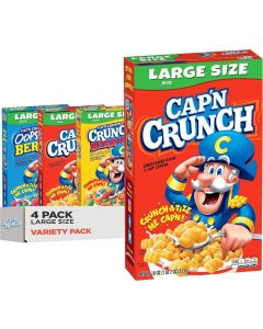 Cap'n Crunch Cereal Variety Pack - 4 Large Size Boxes (Original, Crunch Berries, Oops All Berries)