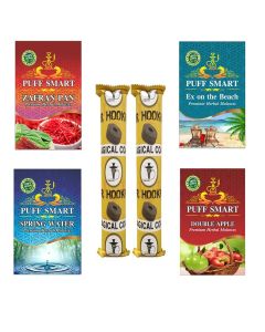 PUFF SMART Premium Herbal Flavor Zafran Pan Spring Water Ex on the beach Double Apple With 2 Polo Quick Light Charcoal Combo 100 Nicotine And Tobacco Free