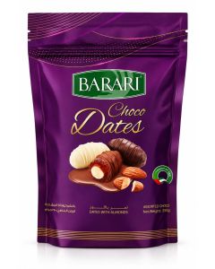 Barari Assorted Chocolate Dates with Almonds 250g / Milk, Dark & White Chocolate Coated Dates / Stuffed Dates Chocolate / Individually Wrapped