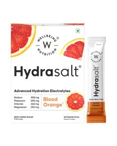 Wellbeing Nutrition HydraSalt Electrolyte Drink Powder, Zero Sugar, 5 Electrolytes & 3 Vitamins, Blood Orange, 15 Servings, 90g