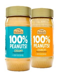 Crazy Richard's 100% All-Natural Vegan Creamy & Crunchy Peanuty Butter with No Added Sugar and Non-GMO Variety Pack (1 Pound, Pack of 2)