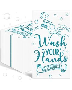 100 Pcs Disposable Hand Towels for Bathroom Paper Towels for Guests 3 Ply Wash Your Hands Bathroom Etiquette Guest Napkins for Powder Room Wedding Birthday Holiday Anniversary Teal Blue