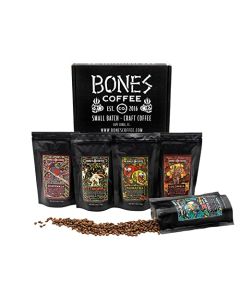 Bones Coffee Company NEW World Tour Sample Pack SingleOrigin Flavored Coffee Low Acid Medium Roast Arabica Beans Specialty Coffee Gifts Compatible Auto Drip and French Press 4 oz Pack of 5 Ground