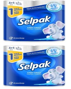 Selpak 3 Ply Kitchen Tissue Paper Roll - 8 Rolls (80 Pulls Per Roll) (4 Rolls Per Pack, Pack of 2, 4 Rolls X 2)